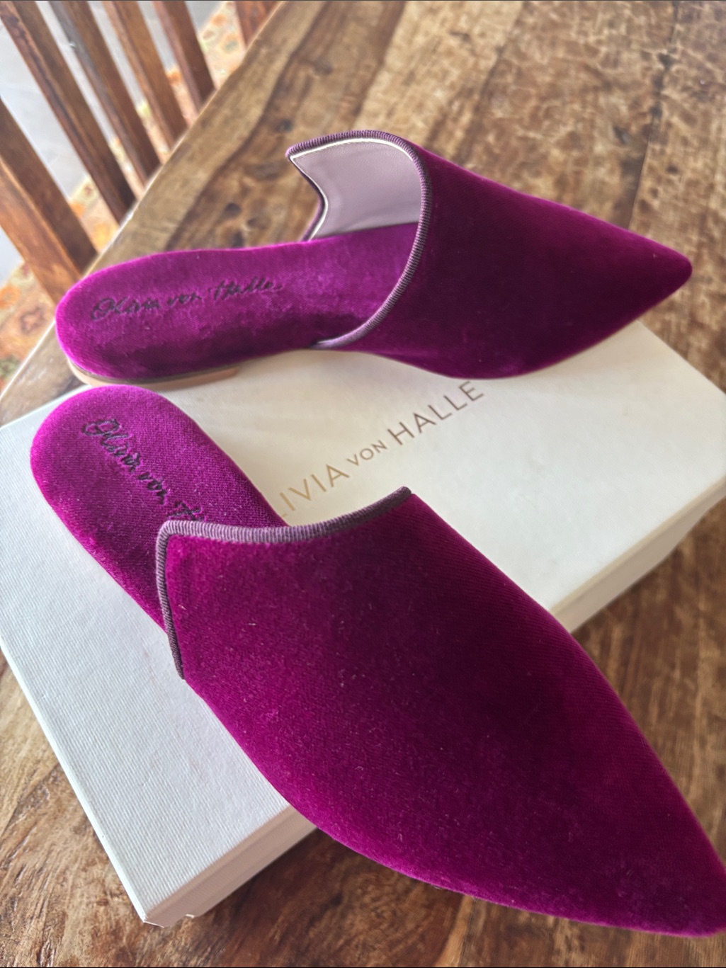 Olivia Von Halle Contessa Pasha Pink Slippers In Velvet Size 38 — image 4 of 8